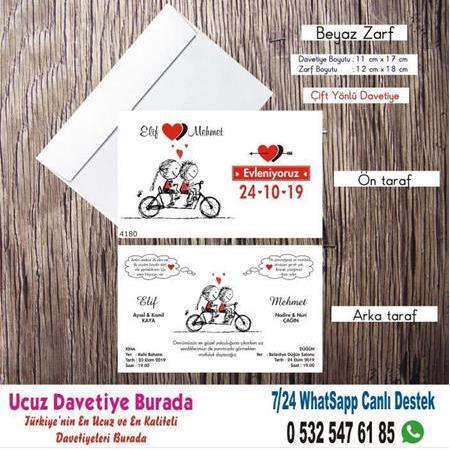 Bisikletli Ucuz Düğün Davetiyesi - 500 ADET DAVETİYE 200 TL (zarfsız)-5556-WHATSAAP: 0 532 547 61 85