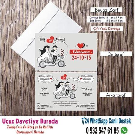Bisikletli Ucuz Düğün Davetiyesi - 500 ADET DAVETİYE 150 TL (zarfsız)-5596-WHATSAAP: 0 532 547 61 85