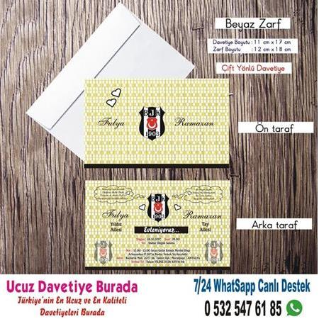 Beşiktaş Düğün Davetiyesi - 500 ADET DAVETİYE 150 TL (zarfsız) - 54986- WHATSAAP : 0 532 547 61 85