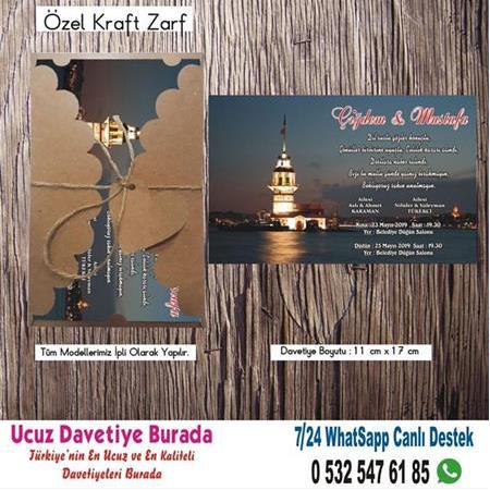 Kız Kulesi Düğün Davetiyeleri -500 ADET DAVETİYE 150 TL (zarfsız)-5779-WHATSAAP: 0 532 547 61 85