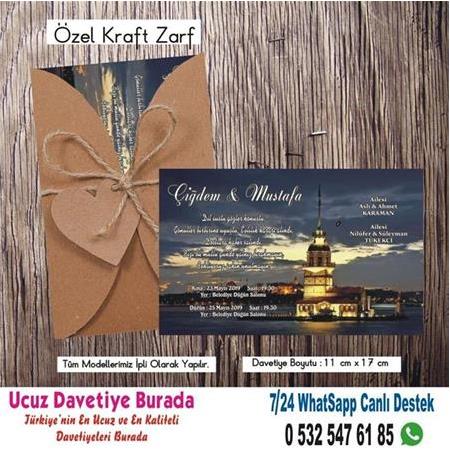 Kız Kulesi Düğün Davetiyeleri -500 ADET DAVETİYE 150 TL (zarfsız)-5781-WHATSAAP: 0 532 547 61 85