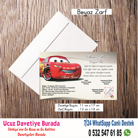Cars Arabalı Ucuz Sünnet Davetiyesi -6285- BİLGİ WHATSAAP : 0 532 547 61 85