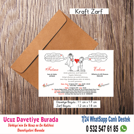 KARİKATÜRLÜ UCUZ DAVETİYE 500 ADET 150 TL(zarfsız)- BİLGİ-NUMUNE İÇİN WHATSAAP: 0532 547 61 85